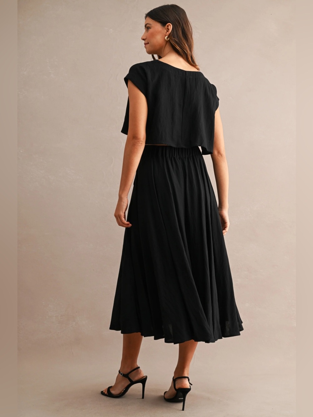 NWT Black Crop Top and Midi Skirt Set | 2 Piece Matching Set | Chic Fall Set - Picture 4 of 4